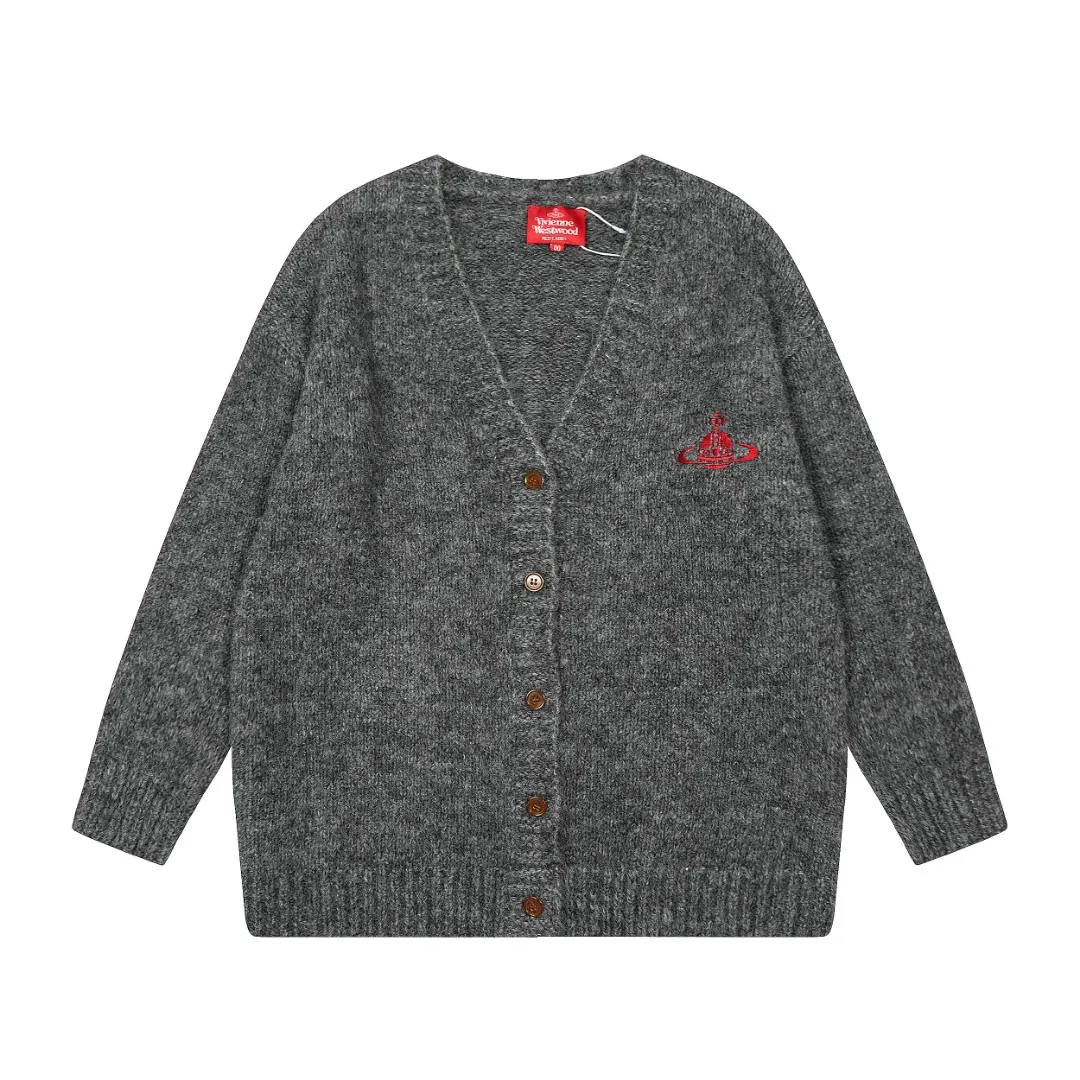 VIVI top quality - limited to Japan" vivienne west wood 25th autumn and winter new three-color wool embroidered cardigan Color: Gray Pink Blue Size: S M L